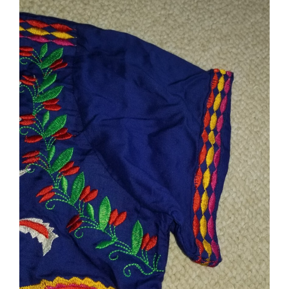 Womens Dress-ANJLI-blue multicolor floral embroidered BOHO art-to-wear-1 Size/L - Picture 4 of 5